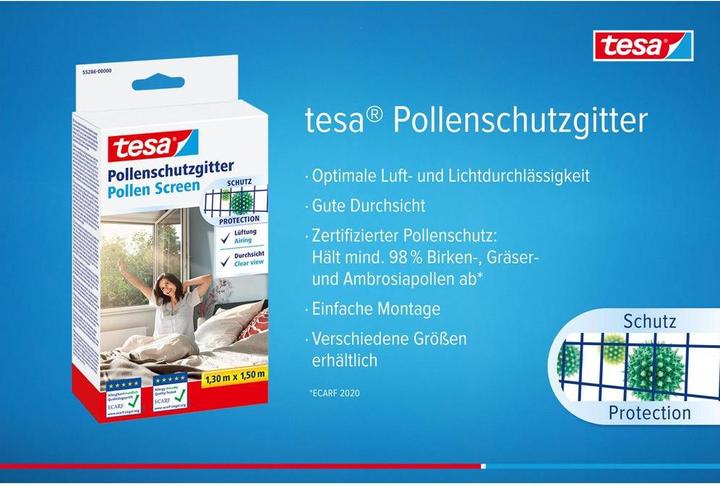 Actual product image tesa Pollen protection grille, for allergy sufferers, can be closed incl. self-adhesive Velcro tape (130 x 150 cm)