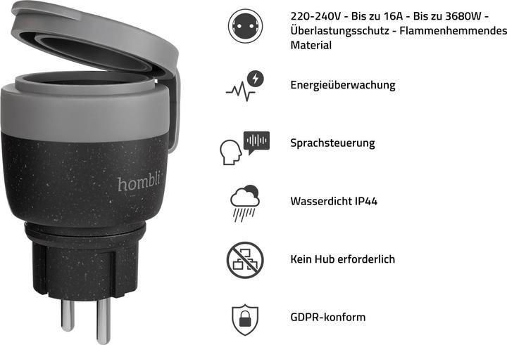Actual product image Hombli Smart Outdoor Socket EU V2, Black