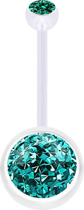 Produktbild Star Piercing Banane transparent mit Kugel Kristall türkis und Kugel Kristall türkis Epoxy Schutzschicht (Bioflex, ohne Messing)