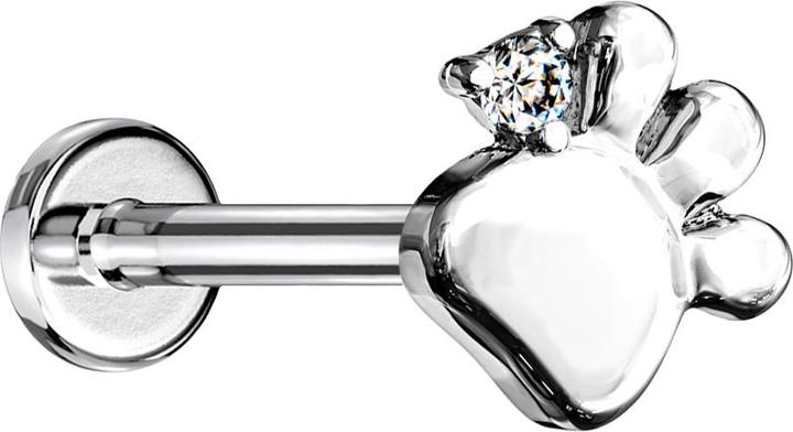Produktbild Star Piercing Micro Threadless Labret silber Pfote silber Kristall silber (Messing, Chirurgenstahl 316L)