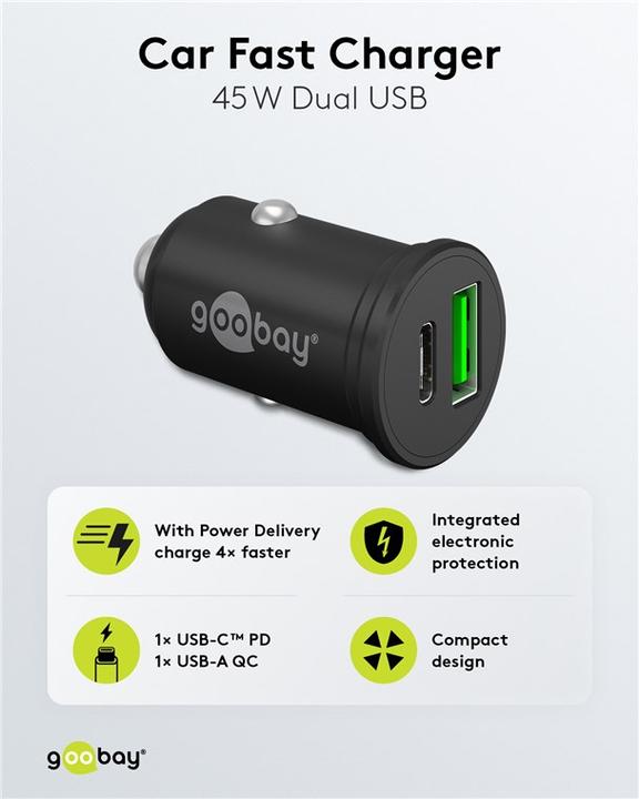 Productafbeelding Goobay Dubbele USB auto snellader USB-C PD Power Delivery 45 W