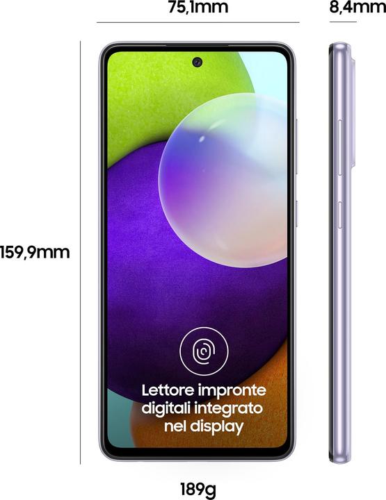 Actual product image Samsung Galaxy A52 EU (128 GB, Lavender, 6.40", Dual SIM, 64 Mpx, 4G)