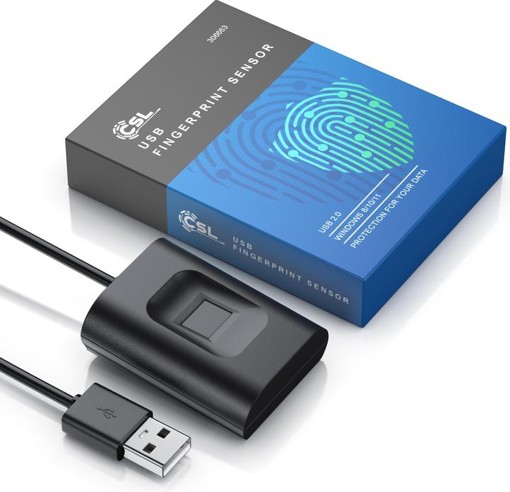 Actual product image CSL Fingerprint sensor, USB fingerprint reader, 10 IDs, all-round recognition, plug & play, for Win