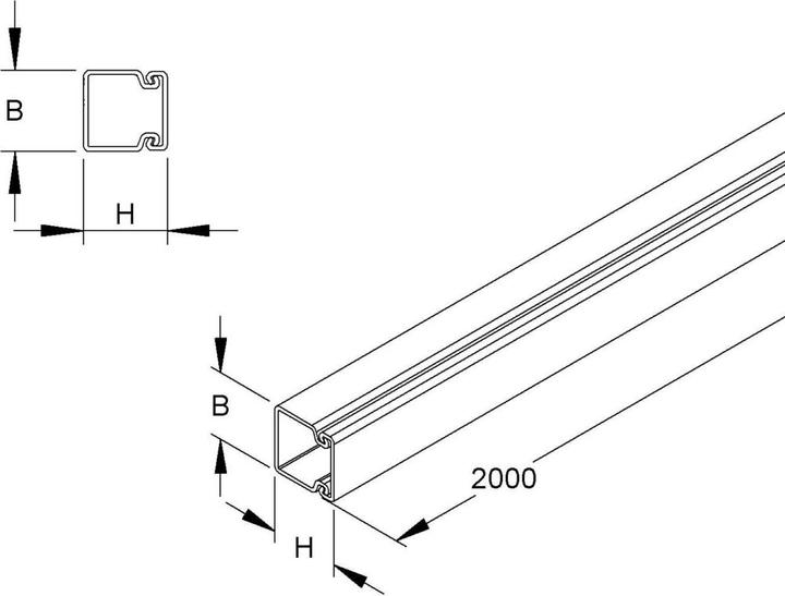 Actual product image Kleinhuis HKL2020.1 HVAC trunking 20x20 grey RAL7030 HKL2020.1 (200 cm)