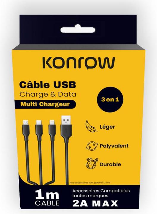 Immagine prodotto Konrow KC3IN1PB - Cavo USB 3 in 1 - Tipo C, Micro USB e Lightning a Tipo A - 1 m - Bianco (Blister) (1 m, USB 3.2 Gen 1)