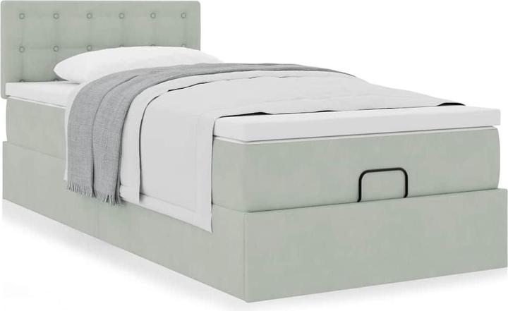 Produktbild VidaXL Ottoman-Bett mit Matratze Hellgrau 90x200 cm Samt (90 x 200 cm)