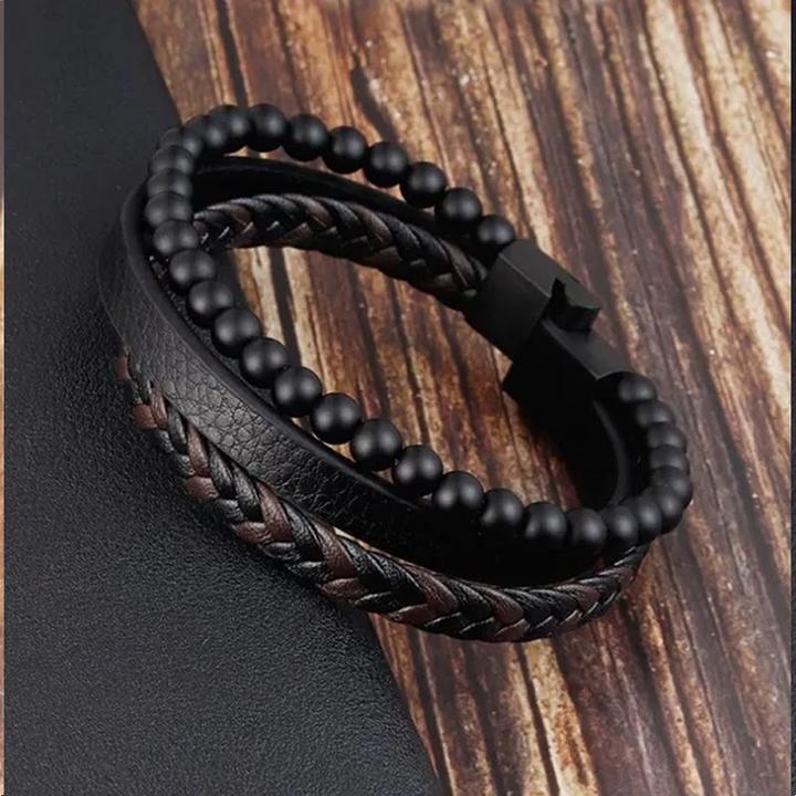 Produktbild Cbx Lederarmband mit Perlen und Magnetschnalle 22cm (22 cm, Leder, Edelstahl)