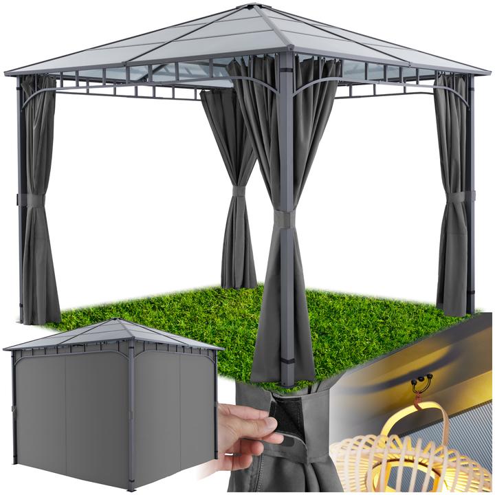 Produktbild tectake Gartenpavillon Caracas, wetterfest, Polycarbonat-Dachplatten (297 cm, 297 cm)