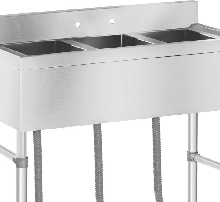 Immagine prodotto Royal Catering Lavello in acciaio inox industriale - 3 vasche – 100 x 50 x 97 cm (Lavandino montato in alto, 25 cm, 100 cm)