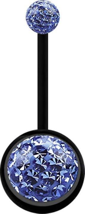 Produktbild Star Piercing Banane schwarz mit zwei Kristallkugeln hellblau Epoxy Schutzschicht (Bioflex, ohne Messing)