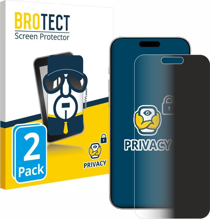 Productafbeelding BROTECT Anti-spionnetje privacyfolie Beschermfolie tegen blauw licht (2 Stuk, Apple iPhone 16 Pro)
