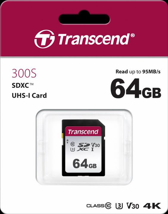 Produktbild Transcend SDXC 300S 64GB Class 10 UHS-I U1 (64 GB, SDXC, U3, UHS-I)