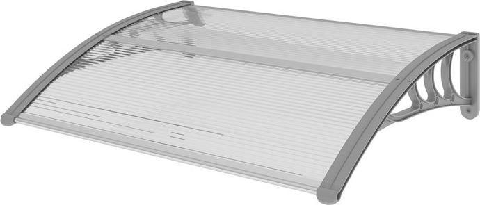 Swisshandel24 Vordach für Haustür 100 x 75 cm Pultbogenvordach aus Aluminium und Polycarbonat, silber