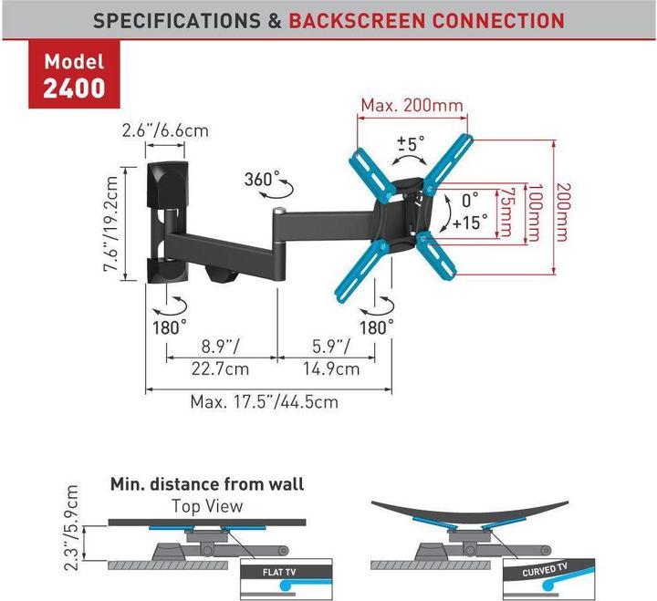 Immagine prodotto Barkan Wh 2400 (Muro, 43", 30 kg)