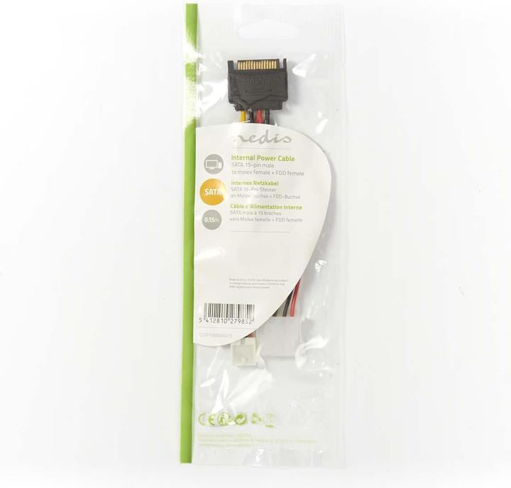 Produktbild Nedis Interne Stromkabel | SATA 15-Pin Stecker | FDD Buchse / Molex Buchse | Vergoldet | 0.20 m | ru