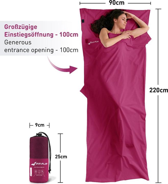 Actual product image Fit-Flip Hüttenschlafsack Baumwolle ultraleicht mit Kissenfach 90x220cm (220 cm)