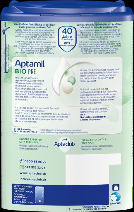 Nutritional values and ingredients Aptamil Organic Pre (800 g, from birth)