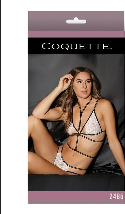 Immagine prodotto Coquette Bralette di pizzo, mutandine senza cavallo e imbracatura/Nero (Taglia unica)