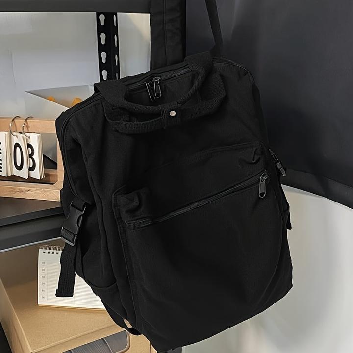 Actual product image Only-Bags.Store Large casual canvas backpack, solid colour frame bag with multiple compartments, perfect for