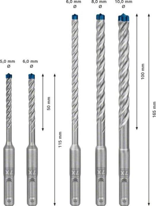 Produktbild Bosch Professional Zubehör EXPERT SDS plus-7X Hammerbohrer-Set, 5/6/6/8/10 mm, 5-tlg. (5.0 mm, 6.0 mm, 10.0 mm, Ø 8.0 mm)
