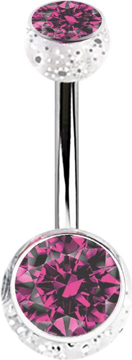 Produktbild Star Piercing Banane silber mit zwei Glitter Kugeln transparent Kristall pink (Chirurgenstahl 316L, Acryl, ohne Messing)