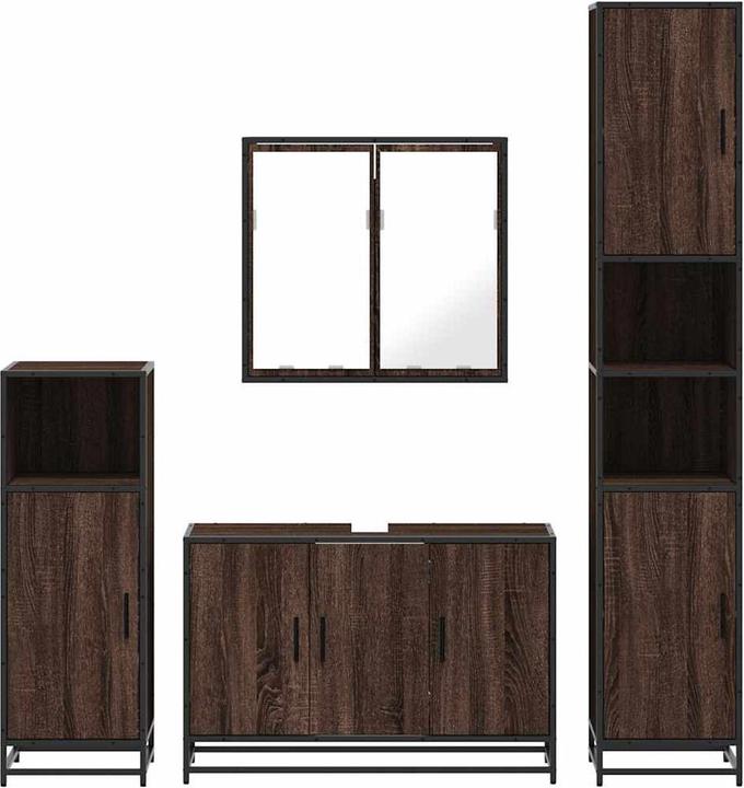 Produktbild VidaXL 4-tlg. Badmöbel-Set Braun Eichen-Optik Holzwerkstoff Badmöbelset