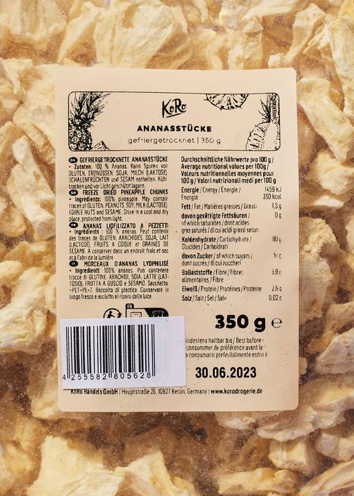 Nutritional values and ingredients KoRo Freeze-dried pineapple pieces (350 g)