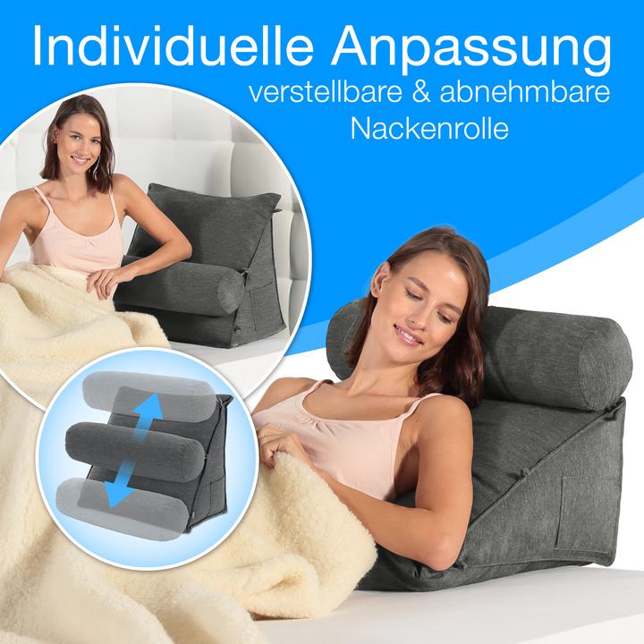 Image du produit Aktivshop Rückenkissen Bett/Sofa mit Abnehmbarer Nackenrolle und Seitentasche, Rückenstützkissen mit (55 x 50 x 30 cm)