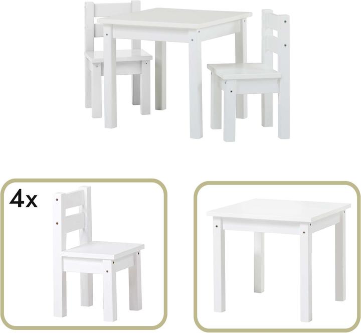 Image du produit Hoppekids MADS children's set 1 table/4 chaises, White (Groupe de sièges pour enfants)