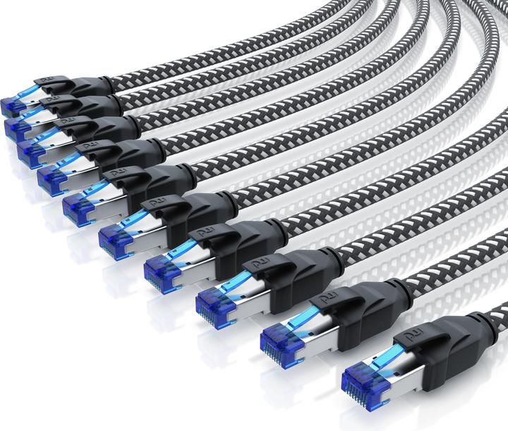 Actual product image Primewire 10x CAT 8 Netzwerkkabel 40 Gbits - Baumwollmantel - LAN Kabel Patchkabel RJ45 - S/FTP PIMF Schirmung (UTP, CAT8.1, 1 m)