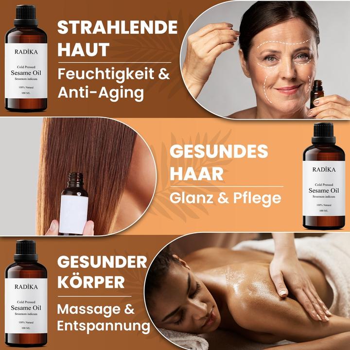 Produktbild Radika Sesamöl, Kaltgepresst, 100% Rein, BIO, natürlich, 100 ml (Körperöl, 100 ml)
