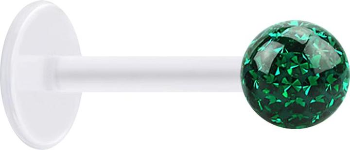 Produktbild Star Piercing Micro Labret transparent mit Kristallkugel grün und Epoxy Schutzschicht (Chirurgenstahl 316L, ohne Messing, Bioflex)