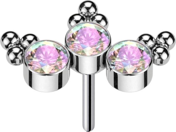 Image du produit Star Piercing Threadless argent triangulaire boules trois cristaux multicolores (Titane G23, sans laiton)