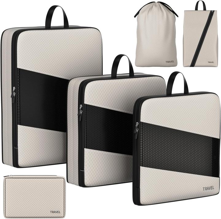 Only-Bags.Store 6 Stück Kompressions-Packwürfel für Koffer, erweiterbare Aufbewahrungstaschen für Reiseutensilien