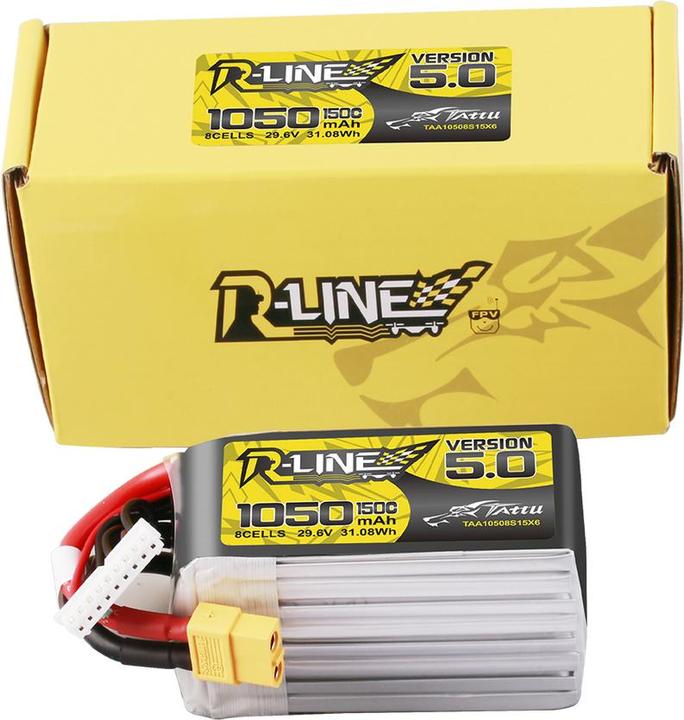 Immagine prodotto Tattu Lipo R-Line Version 5.0 1050mAh 29.6V 8S 150C battery with XT60 connector (29.60 V, 1050 mAh)