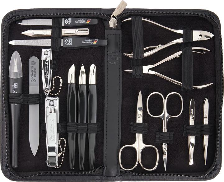 Actual product image Kellermann Germany Manicure Set Nail Set Cinisello 16pcs Genuine Leather Black