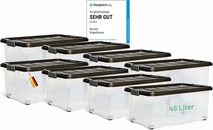 Produktbild Novaliv 8x Aufbewahrungsboxen mit Deckel Gross 45L Anthrazit Nestbar stapelbar mit Clipverschluss Rol (45 l)