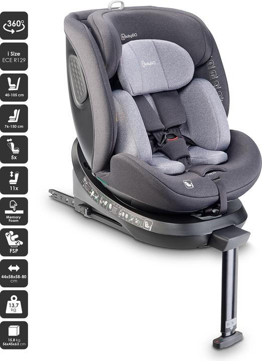 Actual product image BabyGo Move 360 Grey child seat (Reboarder, ECE R129/i-Size Standard)