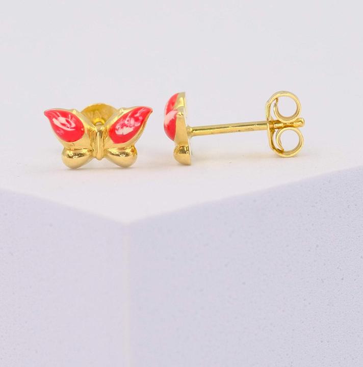 Image du produit Muau Studs butterfly yellow gold 750 red/white 10mm (Or jaune 750/18K)