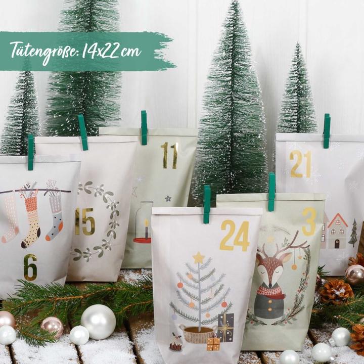 Image du produit G. Wurm Sacs calendrier de l'Avent avec pinces motif Noël, 72 pièces