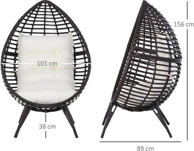 Immagine prodotto Swisshandel24 Poltrona in rattan a forma di goccia, Poltrona da giardino con cuscino di seduta, Sedia in rattan