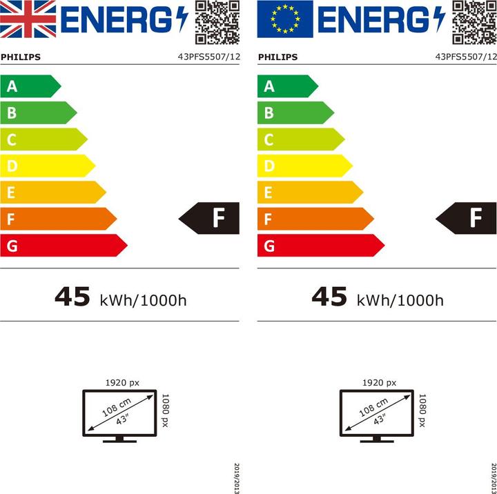 Energy Label Philips 43PFS5507/12 (43", PFS5507, LCD, Full HD)