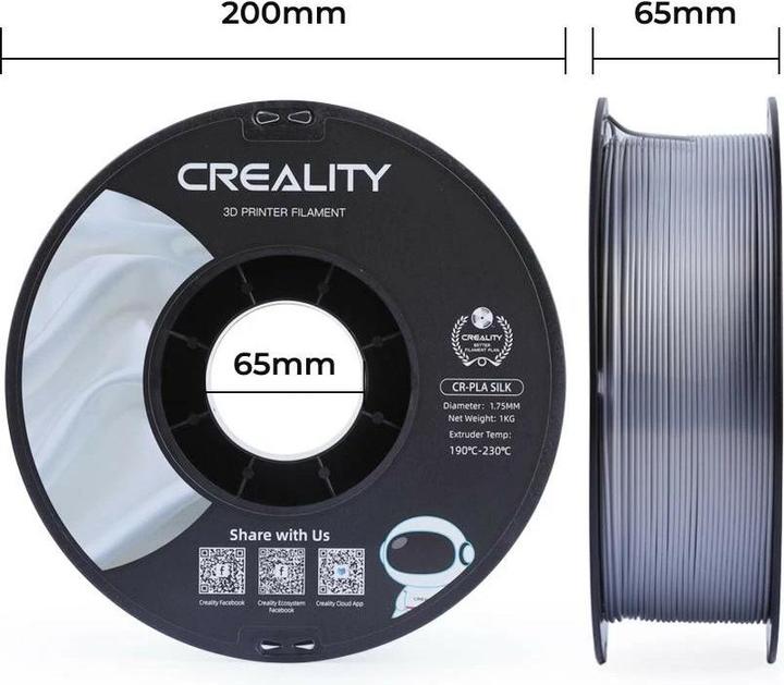 Actual product image Creality Filament PLA, Silk Silver, 1.75 mm, 1 kg (PLA, 1.75 mm, 1000 g, Silver)