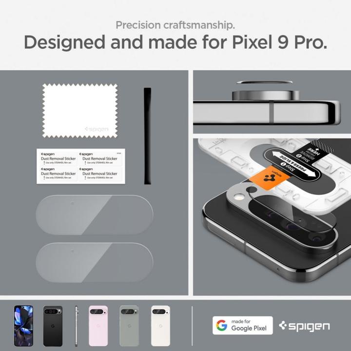 Immagine prodotto Spigen Proteggi fotocamera in vetro temperato EZ Fit Google Pixel 9 Pro 2-Pack (2 Pezzo/i, Google Pixel 9 Pro)
