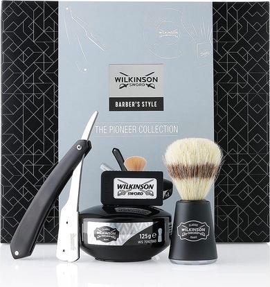 Actual product image Wilkinson Barber's Style Pioneer Collection Razor with 5 Double Blades, Shaving Brush, and Shaving Soap (Body lotion)