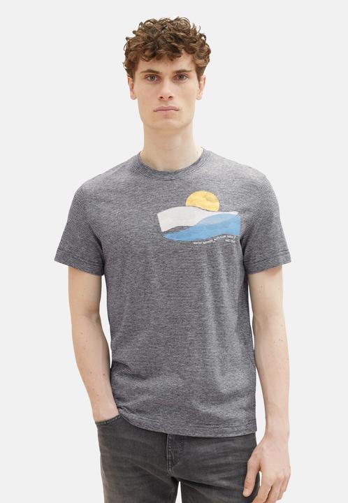 Produktbild Tom Tailor T-Shirt Gestreiftes Kurzarmshirt mit Rundhalsausschnitt und Foto-Print (XXL)