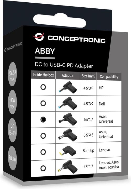 Image du produit Conceptronic Adaptateur USB-C -> DC, Acer 5.5x1.7mm 18-20V sw