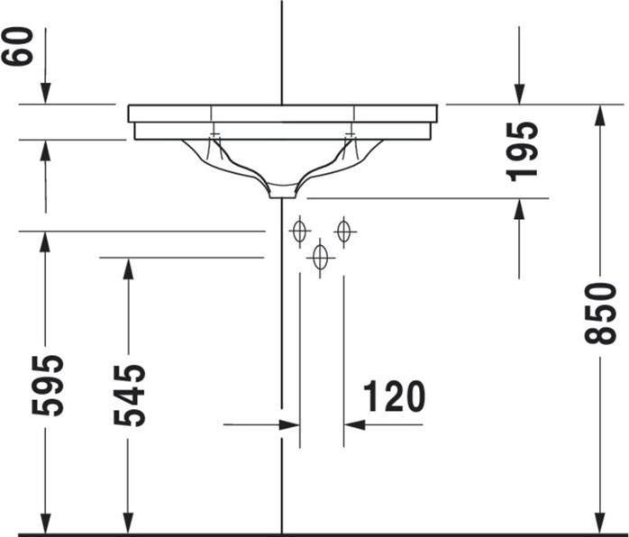 Immagine prodotto Duravit Lavabo angolare 1930 m ÜL HLB 595x450mm 1 foro per rubinetto bianco (450 mm, 595 mm)