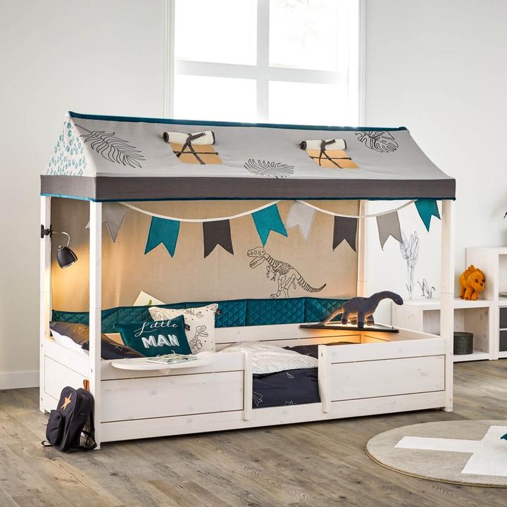 Actual product image Lifetime Kidsrooms 4 in 1 bed combination with fabric roof Dino and back wall with deluxe slatted frame