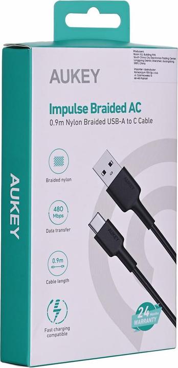 Actual product image Aukey Braided Nylone USB 2.0 to USB-C Cable 0.9m (0.90 m, USB 3.2 Gen 1)